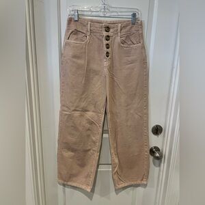 Zara High-Rise Soft Pink Button-Fly Wide Leg Jeans